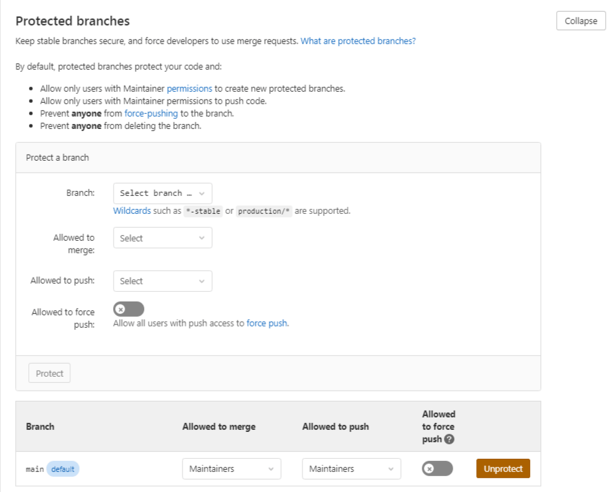 gitlab branch protection rules